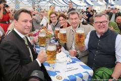 Georg Eisenreich, Nathalie Schmid, Dr. Markus Söder, Josef Schmid (von li. nach re.), Politischer Frühschoppen der CSU am Aubinger Herbstfest an der Balantwiese in München-Aubing 2023