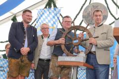 Sebastian Kriesel, Dr. Otmar Bernhard, Josef Schmid, Dr. Markus Söder (von li. nach re.), Politischer Frühschoppen der CSU am Aubinger Herbstfest an der Balantwiese in München-Aubing 2023