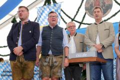 Sebastian Kriesel, Josef Schmid, Dr. Otmar Bernhard, Dr. Markus Söder (von li. nach re.), Politischer Frühschoppen der CSU am Aubinger Herbstfest an der Balantwiese in München-Aubing 2023