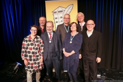 Ludwig Zehentner, Christoph Süß, Maria Peschek, Wolfgang Krebs, Jürgen Kirner (von li. nach re.), Verleihung der Poetentaler im Wirtshaus im Schlachthof 2019