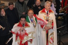 Günther Grauer, Rainer Maria Schiessler, Günter Malescha (von li. nach re.), Erste Schunkelmesse mit Pfarrer Schiessler in St. Maximilian in München 2020